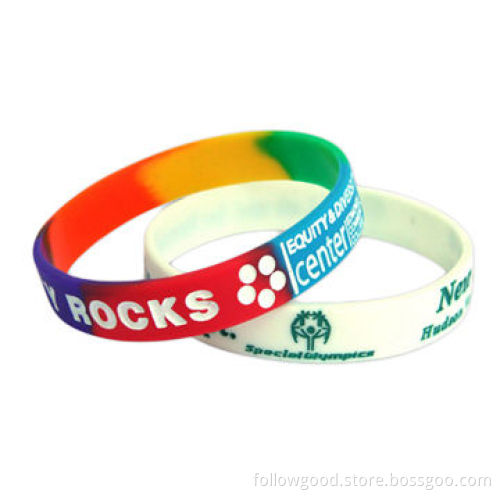 Color Circle Rainbow Debossed White Filling Silicone Wristbands